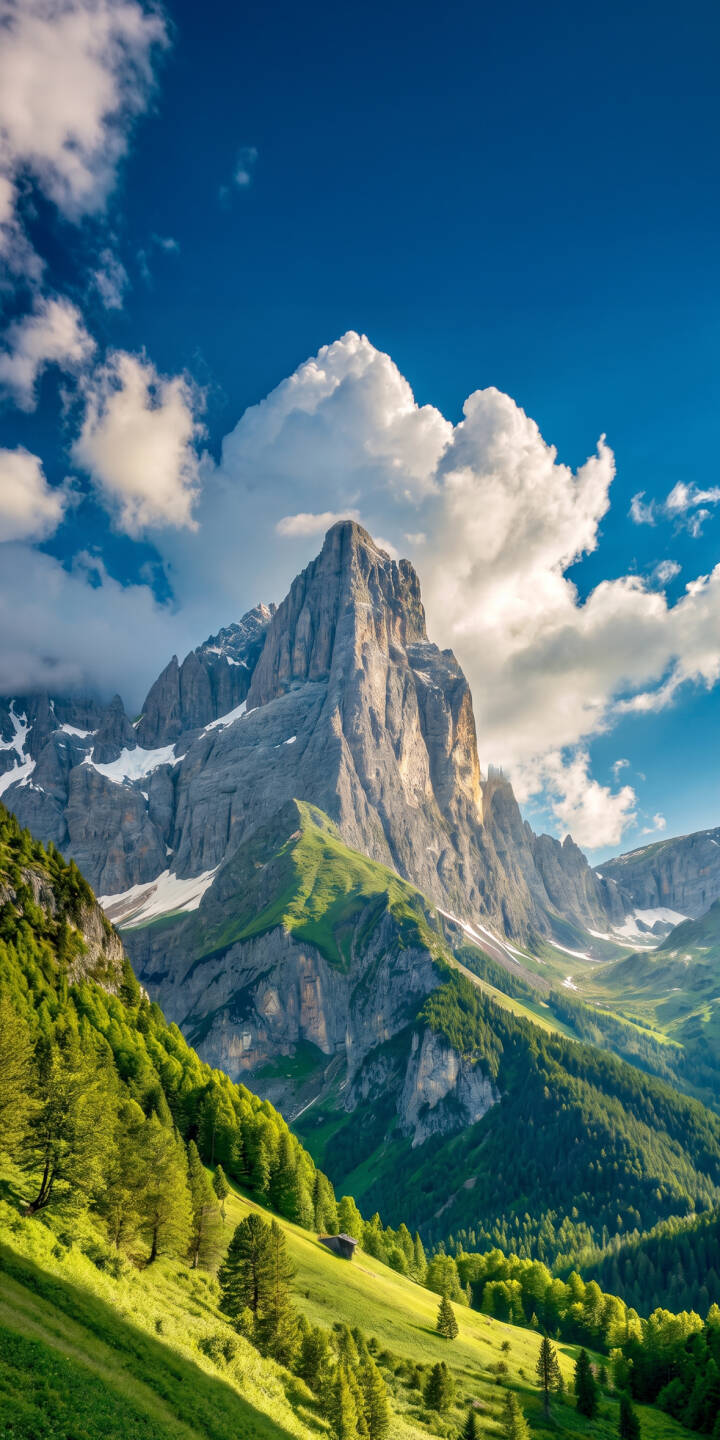 Towering, jagged mountain peaks bathed in bright sunlight rise above lush green valleys, creating a breathtaking 4K nature wallpaper — an ideal serene wallpaper for iPhone lock screens. | landscape iphone nature clouds mountains wallpaper alpine mobile 4k wallpaper hd wallpaper scenic green valley Towering, jagged mountain peaks bathed in bright sunlight rise above lush green valleys, creating a breathtaking 4K nature wallpaper — an ideal serene wallpaper for iPhone lock screens.