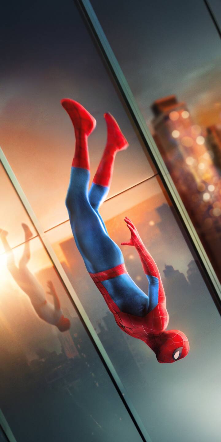 Spider-Man dramatically descends headfirst, his iconic red and blue suit vibrantly reflected in skyscraper glass against a stunning golden hour city backdrop in this dynamic 4K wallpaper, making for an epic iPhone wallpaper experience. | superhero reflection marvel spiderman iphone dynamic wallpaper spidey mobile 4k wallpaper hd wallpaper cityscape Spider-Man dramatically descends headfirst, his iconic red and blue suit vibrantly reflected in skyscraper glass against a stunning golden hour city backdrop in this dynamic 4K wallpaper, making for an epic iPhone wallpaper experience.
