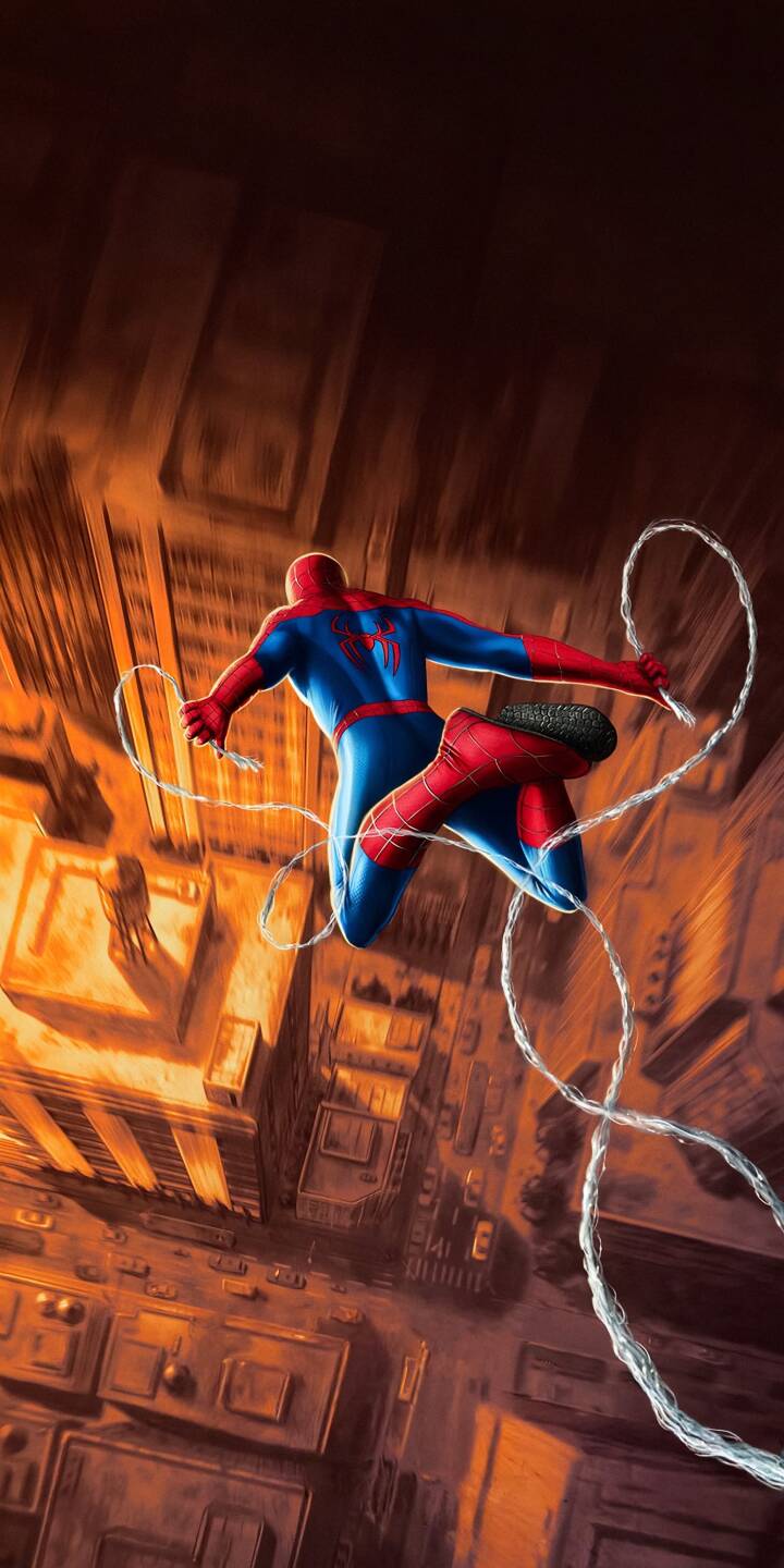 A breathtaking aerial view captures Spider-Man in his iconic red and blue suit, webs trailing as he plunges headfirst towards a dramatically lit, orange-toned city below in this vibrant 4K wallpaper — an essential wallpaper for any iPhone user seeking epic superhero action. | city superhero marvel spiderman iphone wallpaper comic action mobile 4k wallpaper hd wallpaper spider-man A breathtaking aerial view captures Spider-Man in his iconic red and blue suit, webs trailing as he plunges headfirst towards a dramatically lit, orange-toned city below in this vibrant 4K wallpaper — an essential wallpaper for any iPhone user seeking epic superhero action.