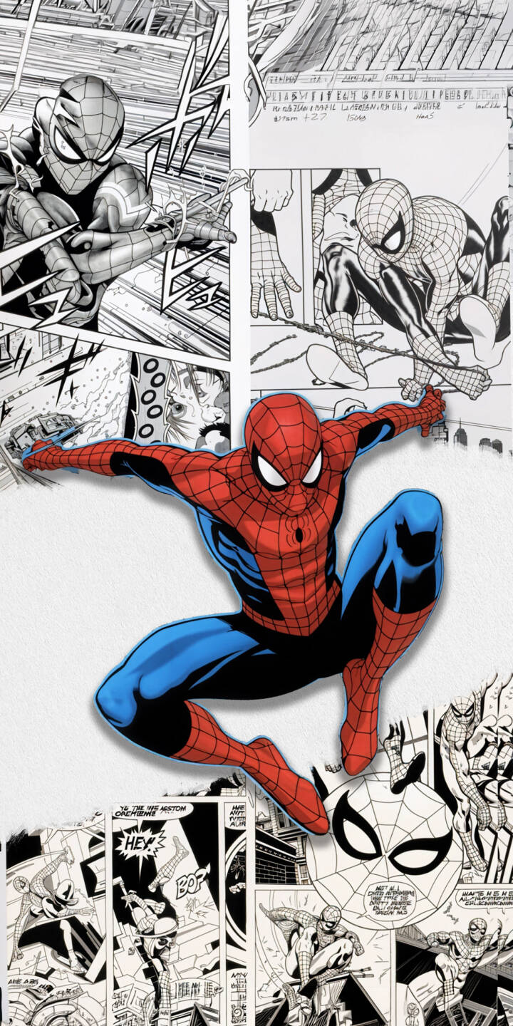 Vibrant classic Spider-Man leaps dynamically in his iconic red and blue suit, vividly contrasting with the intricate black-and-white comic book panel collage that forms the background of this striking 4K wallpaper. This captivating hero wallpaper is a must-have for any iPhone user. | superhero classic marvel iphone dynamic wallpaper peter parker mobile comic art 4k wallpaper hd wallpaper spider-man Vibrant classic Spider-Man leaps dynamically in his iconic red and blue suit, vividly contrasting with the intricate black-and-white comic book panel collage that forms the background of this striking 4K wallpaper. This captivating hero wallpaper is a must-have for any iPhone user.