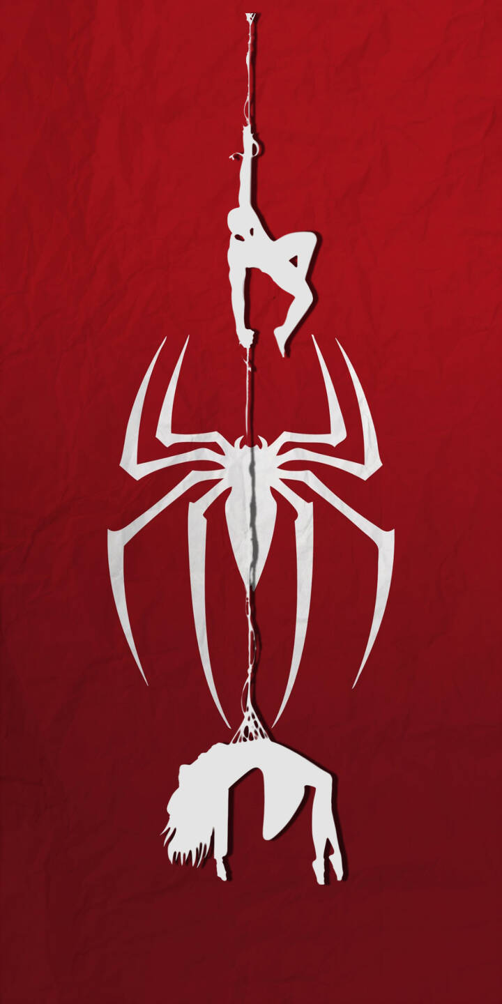 Minimalist white silhouettes of Spider-Man and another spider-hero dangle from a torn web on a striking red background in this unique 4K wallpaper for iPhone. The iconic spider logo appears subtly split by the central web, making for a compelling visual wallpaper. | red superhero marvel spiderman iphone minimalist wallpaper mobile 4k wallpaper hd wallpaper spider-man spider-gwen Minimalist white silhouettes of Spider-Man and another spider-hero dangle from a torn web on a striking red background in this unique 4K wallpaper for iPhone. The iconic spider logo appears subtly split by the central web, making for a compelling visual wallpaper.