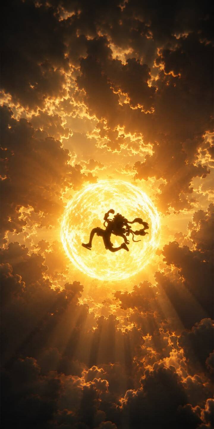 A powerful silhouette of Luffy in Gear 5 defies gravity within a blindingly bright, sun-like orb, as dramatic golden-orange clouds swirl around this radiant 4K wallpaper. This dynamic One Piece wallpaper is perfect for any iPhone to showcase the legendary Joyboy. | anime iphone one piece luffy wallpaper mobile 4k wallpaper hd wallpaper epic gear 5 sun god nika joyboy A powerful silhouette of Luffy in Gear 5 defies gravity within a blindingly bright, sun-like orb, as dramatic golden-orange clouds swirl around this radiant 4K wallpaper. This dynamic One Piece wallpaper is perfect for any iPhone to showcase the legendary Joyboy.