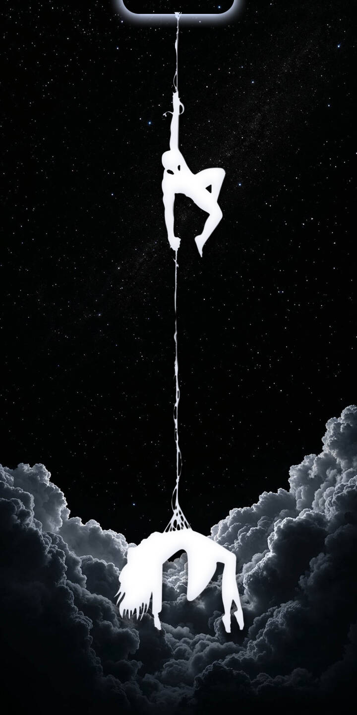 Striking white silhouettes of Spider-Man and an inverted Gwen Stacy descend from a dynamic galaxy background, with swirling dark clouds beneath in this powerful 4K wallpaper — an essential iPhone wallpaper for any fan. | aesthetic dark marvel iphone galaxy wallpaper silhouette mobile 4k wallpaper hd wallpaper gwen stacy spider-man Striking white silhouettes of Spider-Man and an inverted Gwen Stacy descend from a dynamic galaxy background, with swirling dark clouds beneath in this powerful 4K wallpaper — an essential iPhone wallpaper for any fan.