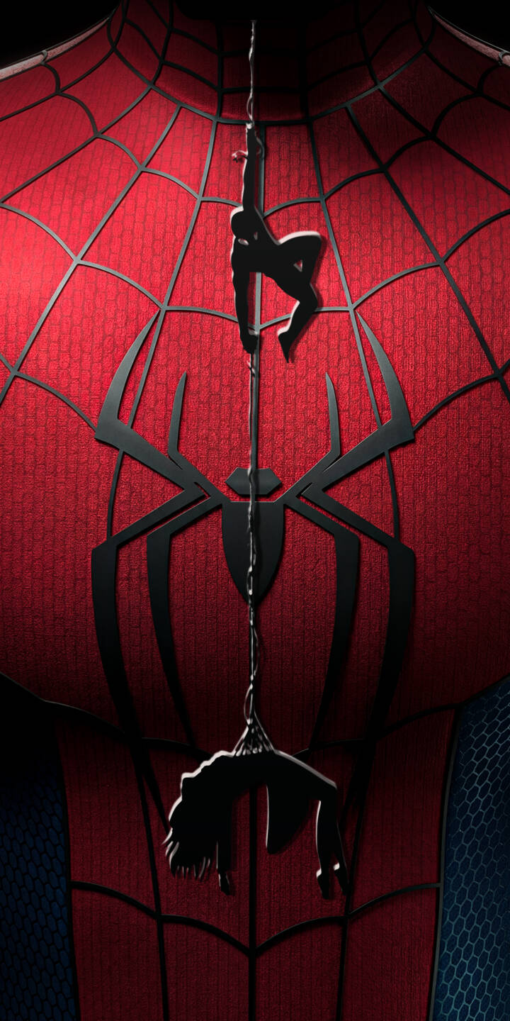Striking red suit texture and a prominent black spider emblem define this 4K wallpaper, featuring a dynamic Spider-Man silhouette saving another figure on a web line. This stunning wallpaper is a perfect fit for your iPhone. | superhero marvel spiderman iphone wallpaper silhouette peter parker mobile comic art 4k wallpaper hd wallpaper iconic Striking red suit texture and a prominent black spider emblem define this 4K wallpaper, featuring a dynamic Spider-Man silhouette saving another figure on a web line. This stunning wallpaper is a perfect fit for your iPhone.