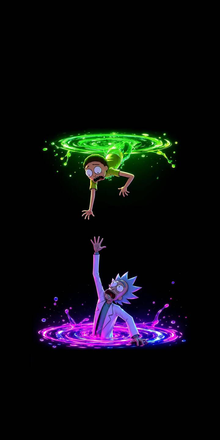 Across vibrant, glowing green and purple portals, Rick and Morty frantically reach for each other, perfectly encapsulating their chaotic interdimensional adventures in this stunning 4K wallpaper for iPhone, a must-have mobile wallpaper. | iphone rick wallpaper rick and morty animation mobile portal 4k wallpaper hd wallpaper sci-fi morty Across vibrant, glowing green and purple portals, Rick and Morty frantically reach for each other, perfectly encapsulating their chaotic interdimensional adventures in this stunning 4K wallpaper for iPhone, a must-have mobile wallpaper.