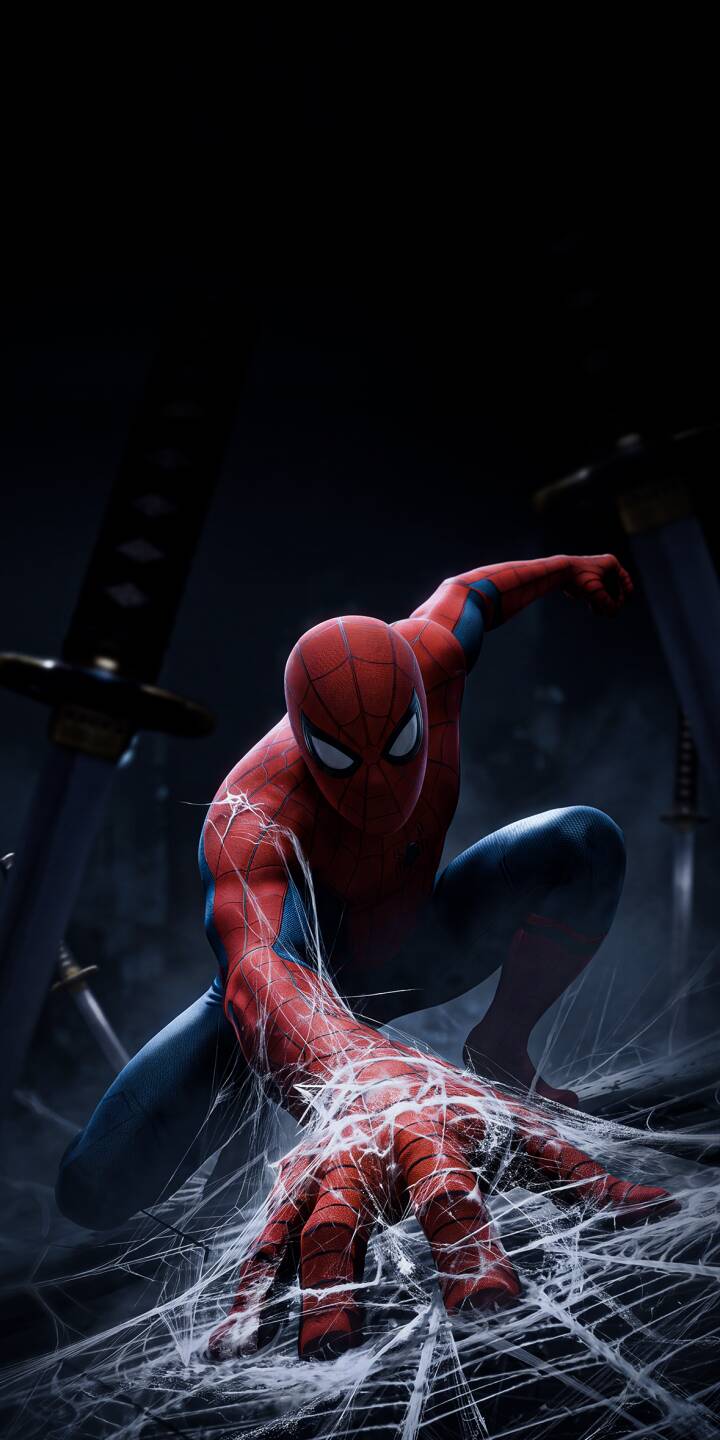 Intricate white webbing covers Spider-Man's hand as he strikes a dynamic crouching pose, ready for battle in this gritty 4K wallpaper. This captivating superhero wallpaper is perfect for any iPhone. | superhero marvel spiderman iphone wallpaper action mobile 4k wallpaper hd wallpaper web-slinger spider-man cinematic Intricate white webbing covers Spider-Man's hand as he strikes a dynamic crouching pose, ready for battle in this gritty 4K wallpaper. This captivating superhero wallpaper is perfect for any iPhone.