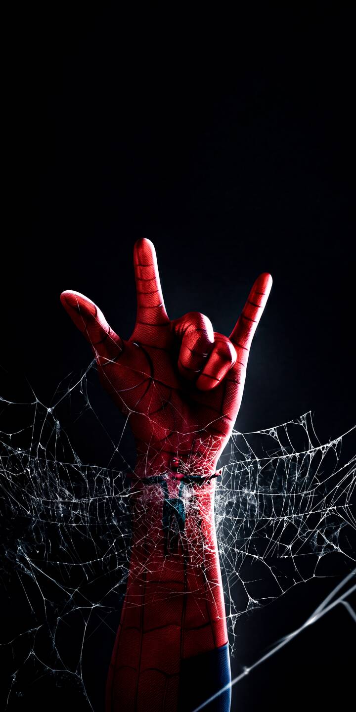 Spider-Man's iconic red-gloved hand forms a 'rock on' gesture amidst a field of shattered web-like cracks in this stunning 4K wallpaper for iPhone. This striking wallpaper perfectly captures the hero's gritty style for your mobile screen. | superhero marvel iphone wallpaper mobile broken glass comic art 4k wallpaper hd wallpaper edgy spider-man web cracks Spider-Man's iconic red-gloved hand forms a 'rock on' gesture amidst a field of shattered web-like cracks in this stunning 4K wallpaper for iPhone. This striking wallpaper perfectly captures the hero's gritty style for your mobile screen.