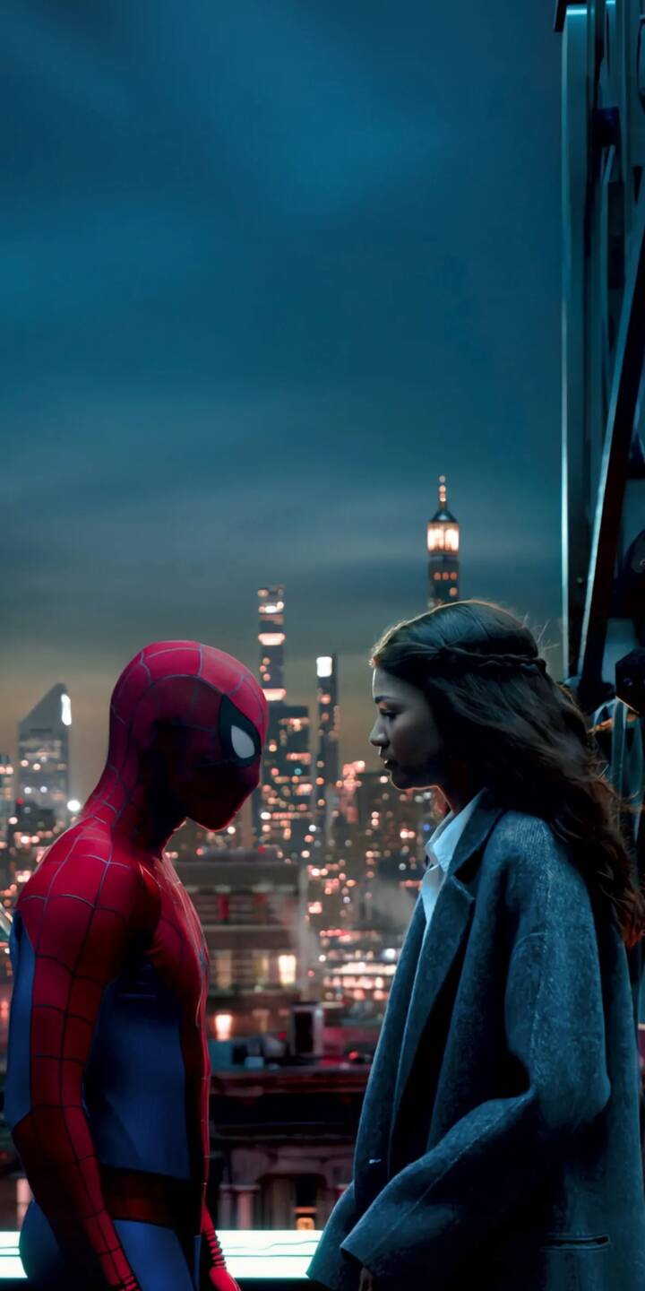 Spider-Man and MJ share an intimate, contemplative gaze high above a beautifully lit nighttime city in this poignant 4K wallpaper. It's a striking scene for your iPhone, an emotional and immersive wallpaper capturing a crucial moment. | marvel spiderman iphone wallpaper mj mobile 4k wallpaper hd wallpaper spider-man cityscape cinematic nighttime Spider-Man and MJ share an intimate, contemplative gaze high above a beautifully lit nighttime city in this poignant 4K wallpaper. It's a striking scene for your iPhone, an emotional and immersive wallpaper capturing a crucial moment.