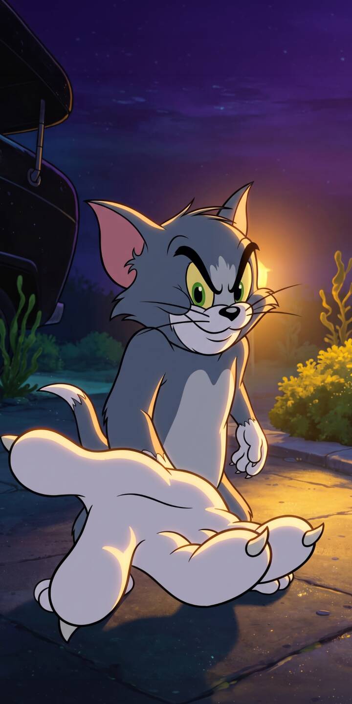 Tom's menacing green eyes and sly smirk peek out from the shadows in this striking 4K wallpaper, featuring his comically large paw extended in the dark, moody alley under a streetlamp's glow. This classic animated cat is a must-have wallpaper for iPhone users. | cartoon iphone tom tom and jerry wallpaper mobile 4k wallpaper hd wallpaper mischievous classic animation nighttime Tom's menacing green eyes and sly smirk peek out from the shadows in this striking 4K wallpaper, featuring his comically large paw extended in the dark, moody alley under a streetlamp's glow. This classic animated cat is a must-have wallpaper for iPhone users.