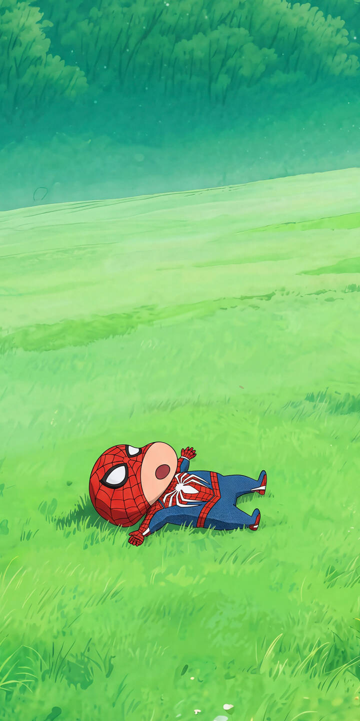 A tiny Spider-Man in his iconic red and blue Advanced Suit lies adorably on his back in a vibrant green field in this charming 4K wallpaper, a must-have wallpaper for iPhone users. The cartoonish art style and serene outdoor setting make for a perfectly cute mobile background. | anime marvel cute spiderman iphone wallpaper chibi mobile green field 4k wallpaper hd wallpaper spider-man A tiny Spider-Man in his iconic red and blue Advanced Suit lies adorably on his back in a vibrant green field in this charming 4K wallpaper, a must-have wallpaper for iPhone users. The cartoonish art style and serene outdoor setting make for a perfectly cute mobile background.