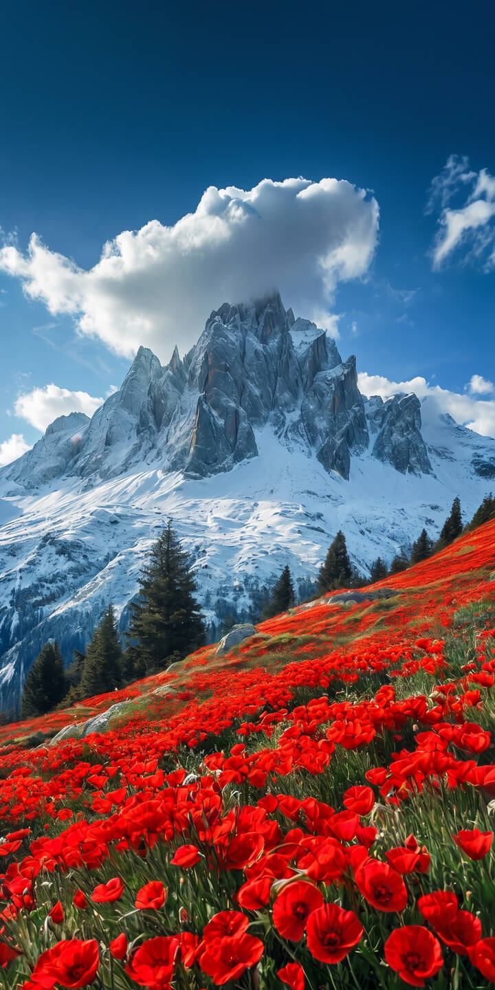 A brilliant field of red poppies blankets the lower slopes, leading up to majestic snow-capped mountains under a clear blue sky in this stunning 4K wallpaper. It's an ideal nature wallpaper for iPhone. | landscape poppy mountain iphone nature wallpaper alpine mobile 4k wallpaper hd wallpaper red poppies scenic A brilliant field of red poppies blankets the lower slopes, leading up to majestic snow-capped mountains under a clear blue sky in this stunning 4K wallpaper. It's an ideal nature wallpaper for iPhone.