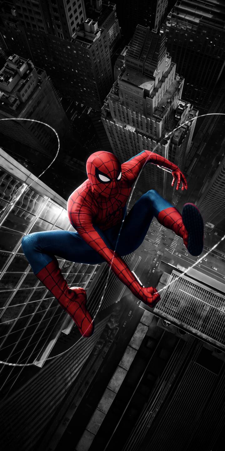 Clad in his iconic red and blue suit, Spider-Man strikes a dynamic mid-air pose over a sprawling monochromatic cityscape in this striking 4K wallpaper. This action-packed hero wallpaper, perfect for iPhone, captures the friendly neighborhood hero suspended above towering skyscrapers, ready for adventure. | city superhero marvel spiderman iphone wallpaper comic action mobile 4k wallpaper hd wallpaper spider-man Clad in his iconic red and blue suit, Spider-Man strikes a dynamic mid-air pose over a sprawling monochromatic cityscape in this striking 4K wallpaper. This action-packed hero wallpaper, perfect for iPhone, captures the friendly neighborhood hero suspended above towering skyscrapers, ready for adventure.