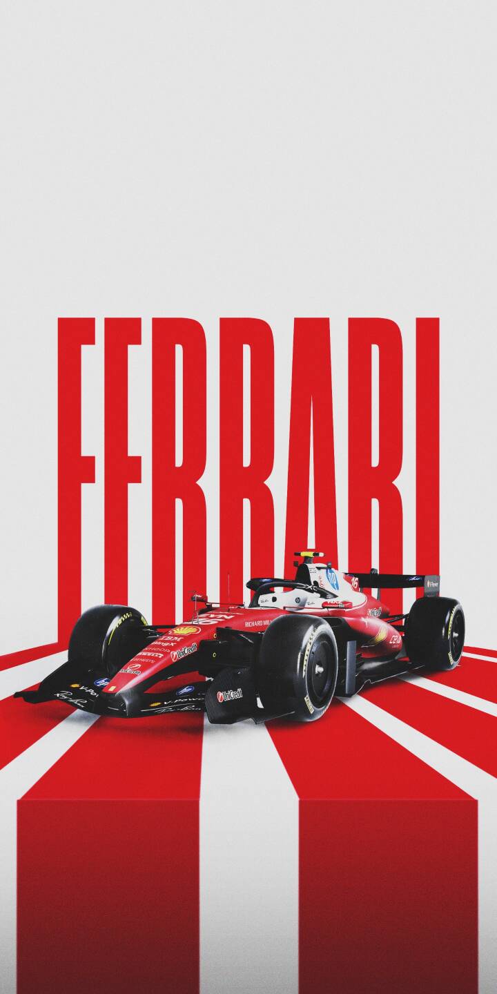 Bold red 'FERRARI' lettering forms a striking backdrop for the sleek, modern F1 car, positioned on a dynamic red and white striped platform. This stunning 4K wallpaper is an essential iPhone wallpaper for any motorsport enthusiast. | race car iphone ferrari minimalist motorsport wallpaper f1 formula 1 mobile red car 4k wallpaper hd wallpaper Bold red 'FERRARI' lettering forms a striking backdrop for the sleek, modern F1 car, positioned on a dynamic red and white striped platform. This stunning 4K wallpaper is an essential iPhone wallpaper for any motorsport enthusiast.