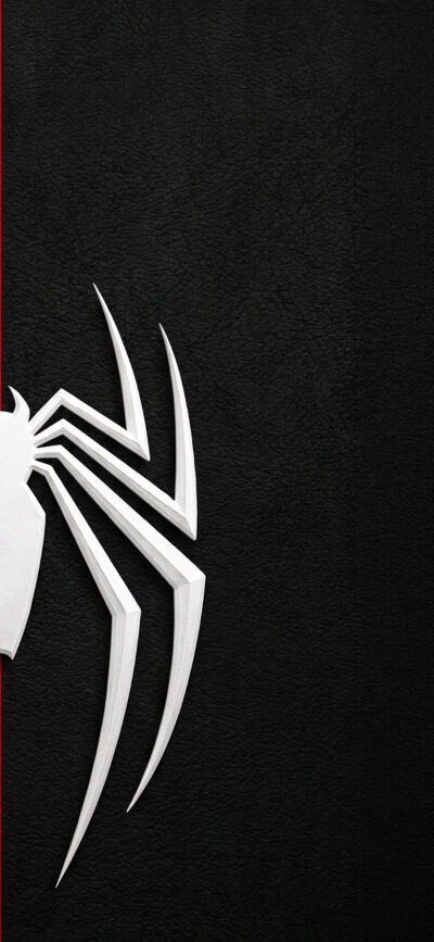A vibrant textured red background highlights the iconic white Spider-Man logo's left half in this stunning 4K iPhone wallpaper, forming one part of a unique matching wallpaper for two devices. This minimalist design creates an eye-catching phone background.