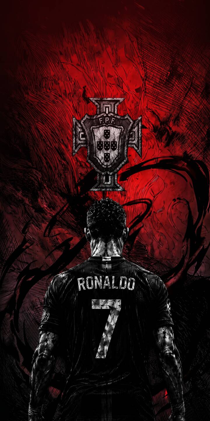 A gritty, dark red and black texture with a weathered Portugal crest creates an intense backdrop for this 4K wallpaper featuring Cristiano Ronaldo from behind, proudly wearing his iconic number 7 jersey. This stunning wallpaper is a must-have for iPhone users wanting to showcase their allegiance to CR7 and Portuguese football. | football dark iphone ronaldo wallpaper cr7 portugal berserk cristiano ronaldo mobile 4k wallpaper hd wallpaper gritty A gritty, dark red and black texture with a weathered Portugal crest creates an intense backdrop for this 4K wallpaper featuring Cristiano Ronaldo from behind, proudly wearing his iconic number 7 jersey. This stunning wallpaper is a must-have for iPhone users wanting to showcase their allegiance to CR7 and Portuguese football.