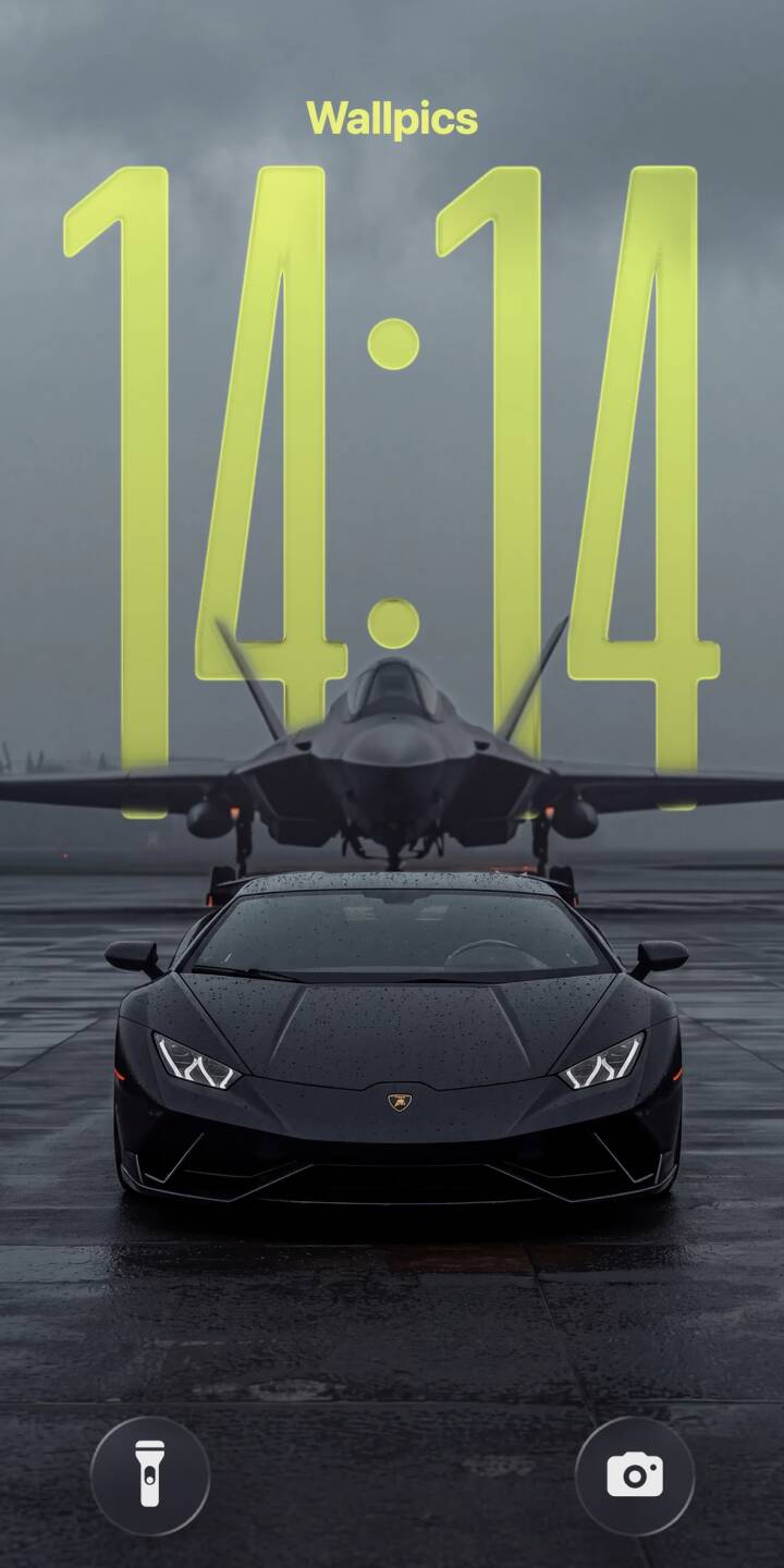 The sleek black Lamborghini Huracan, with its striking headlights, glistens on a wet tarmac, mirrored by the powerful presence of a stealth fighter jet under a dramatic grey sky in this epic 4K wallpaper. This stunning and moody wallpaper is a perfect fit for iPhone users who appreciate high-performance machines. | dark iphone fighter jet lamborghini huracan wallpaper mobile moody 4k wallpaper hd wallpaper luxury cars stealth jet The sleek black Lamborghini Huracan, with its striking headlights, glistens on a wet tarmac, mirrored by the powerful presence of a stealth fighter jet under a dramatic grey sky in this epic 4K wallpaper. This stunning and moody wallpaper is a perfect fit for iPhone users who appreciate high-performance machines.