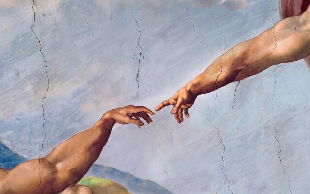 The iconic moment from Michelangelo's "The Creation of Adam" is captured in this stunning 4K wallpaper, showcasing God and Adam's hands nearly touching against a cracked blue background. This artistic wallpaper is perfect for your MacBook, bringing a classical masterpiece to your desktop. | art hands renaissance wallpaper macos 4k wallpaper hd wallpaper michelangelo macbook imac creation of adam fresco The iconic moment from Michelangelo's "The Creation of Adam" is captured in this stunning 4K wallpaper, showcasing God and Adam's hands nearly touching against a cracked blue background. This artistic wallpaper is perfect for your MacBook, bringing a classical masterpiece to your desktop.