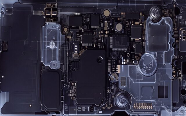 Glowing translucent components reveal intricate microcircuitry in this stunning 4K wallpaper. This technical wallpaper provides a unique look inside a MacBook or MacOS device, showcasing a complex array of chips and connections in a dark, aesthetic design. | wallpaper electronics technology macos transparent 4k wallpaper hd wallpaper dark tech macbook imac circuitry computer hardware Glowing translucent components reveal intricate microcircuitry in this stunning 4K wallpaper. This technical wallpaper provides a unique look inside a MacBook or MacOS device, showcasing a complex array of chips and connections in a dark, aesthetic design.