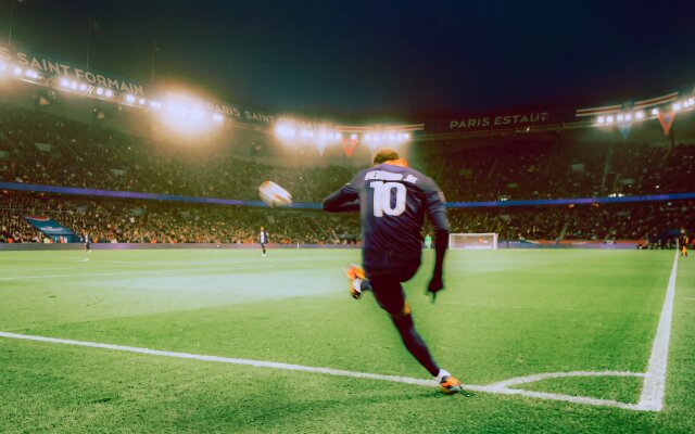 Capturing the dynamic energy of a night game, this stunning 4K wallpaper features superstar Neymar Jr in motion, taking a powerful corner kick under the bright stadium lights. Perfect for your MacOS or MacBook, this intense football wallpaper showcases the electric atmosphere of a packed stadium, making an ideal desktop background. | football stadium soccer wallpaper psg neymar macos 4k wallpaper hd wallpaper neymar jr macbook imac Capturing the dynamic energy of a night game, this stunning 4K wallpaper features superstar Neymar Jr in motion, taking a powerful corner kick under the bright stadium lights. Perfect for your MacOS or MacBook, this intense football wallpaper showcases the electric atmosphere of a packed stadium, making an ideal desktop background.