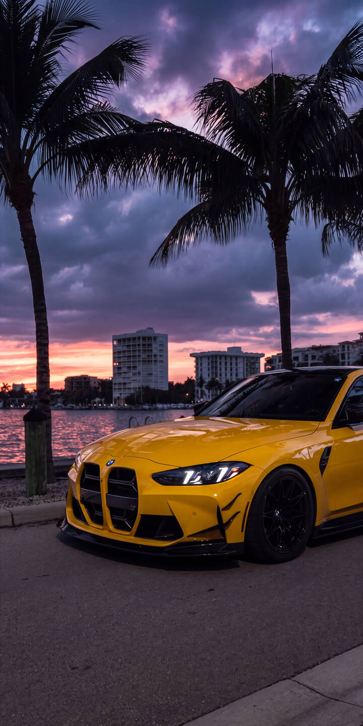 A breathtaking sunset paints the sky with warm hues behind this striking yellow BMW M4, its sleek design highlighted against the tropical waterfront backdrop. This 4K wallpaper for iPhone is a perfect mobile wallpaper for automotive enthusiasts and sunset lovers. | aesthetic sunset car sports car iphone bmw m4 wallpaper mobile 4k wallpaper hd wallpaper automotive A breathtaking sunset paints the sky with warm hues behind this striking yellow BMW M4, its sleek design highlighted against the tropical waterfront backdrop. This 4K wallpaper for iPhone is a perfect mobile wallpaper for automotive enthusiasts and sunset lovers.