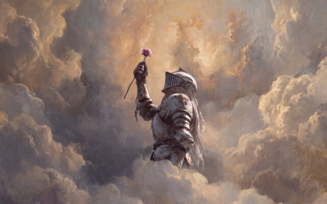 A solemn knight in weathered armor tenderly holds a single pink rose amidst vast, golden-lit clouds, creating a breathtaking 4K wallpaper. This stunning MacOS wallpaper brings an ethereal and melancholic beauty to your desktop, making it an ideal MacBook background. | warrior rose knight fantasy clouds wallpaper macos 4k wallpaper hd wallpaper ethereal macbook imac A solemn knight in weathered armor tenderly holds a single pink rose amidst vast, golden-lit clouds, creating a breathtaking 4K wallpaper. This stunning MacOS wallpaper brings an ethereal and melancholic beauty to your desktop, making it an ideal MacBook background.