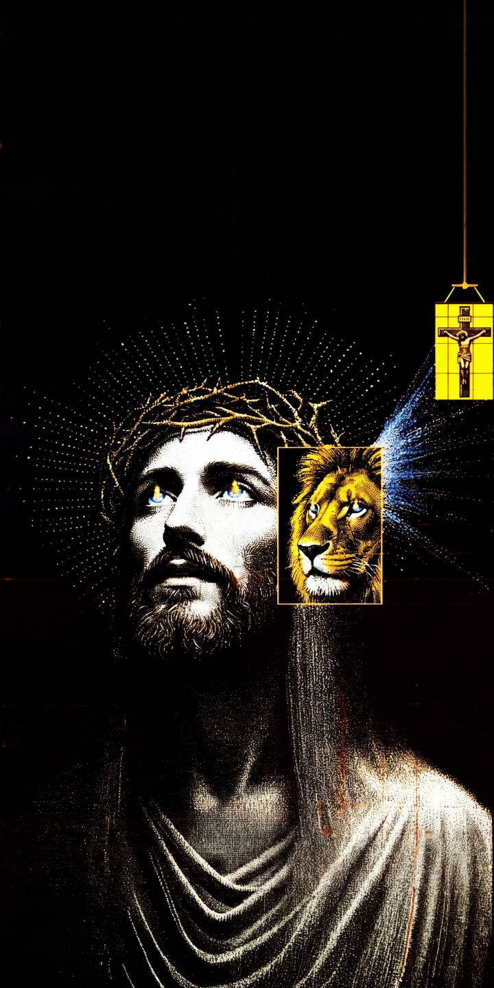 Glowing tears fall from Jesus's eyes as a majestic lion's head appears beside him, all under a radiant crown of thorns in this profound 4K wallpaper. This spiritual artwork makes an inspiring wallpaper for iPhone users seeking a powerful religious image. | iphone wallpaper christian lion spiritual mobile jesus christ 4k wallpaper hd wallpaper divine crown of thorns religious art Glowing tears fall from Jesus's eyes as a majestic lion's head appears beside him, all under a radiant crown of thorns in this profound 4K wallpaper. This spiritual artwork makes an inspiring wallpaper for iPhone users seeking a powerful religious image.