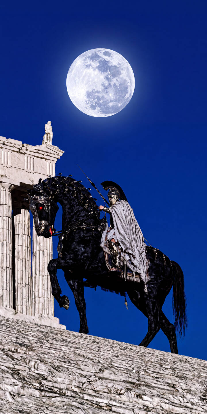 The imposing dark horse, with its red glowing eyes, carries a stoic knight in ancient armor against a backdrop of towering temple ruins and a luminous full moon. This epic 4K wallpaper for iPhone is a breathtaking visual feast, making it an essential wallpaper for fans of mythology and dark fantasy. | iphone fantasy wallpaper dark knight mobile full moon 4k wallpaper hd wallpaper epic mythology horseman ancient warrior The imposing dark horse, with its red glowing eyes, carries a stoic knight in ancient armor against a backdrop of towering temple ruins and a luminous full moon. This epic 4K wallpaper for iPhone is a breathtaking visual feast, making it an essential wallpaper for fans of mythology and dark fantasy.