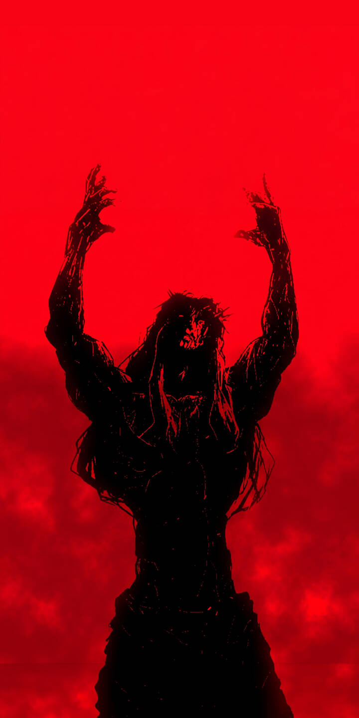 A truly terrifying demonic silhouette with upraised, clawed hands stands against a fiery crimson backdrop in this ominous 4K wallpaper. Its menacing, jagged face emerges from the darkness, making this an epic and haunting wallpaper for any iPhone. | red monster iphone evil scary demon wallpaper horror mobile 4k wallpaper hd wallpaper dark art A truly terrifying demonic silhouette with upraised, clawed hands stands against a fiery crimson backdrop in this ominous 4K wallpaper. Its menacing, jagged face emerges from the darkness, making this an epic and haunting wallpaper for any iPhone.