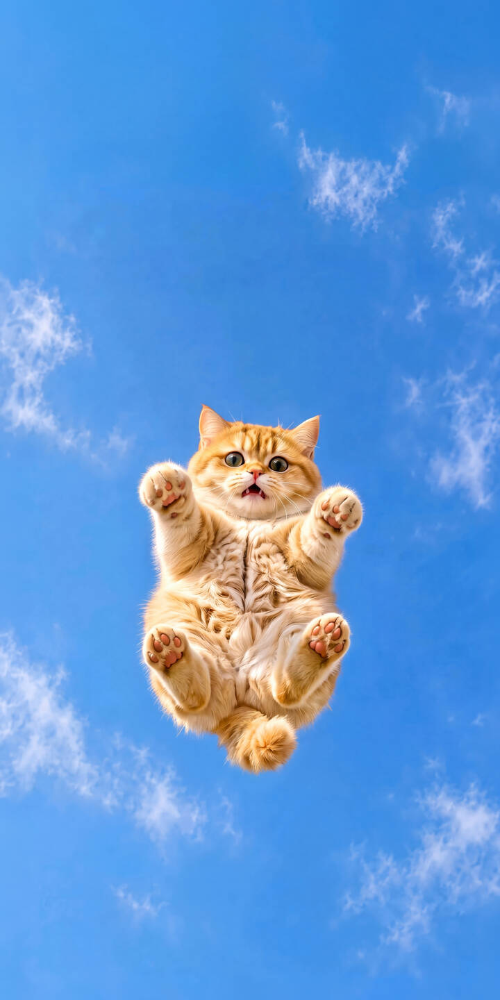 An adorable ginger cat floats through a vibrant blue sky, its fluffy belly and pink paw pads visible, creating a charming 4K wallpaper. This delightful cat wallpaper is perfect for any iPhone. | funny cat pet cute iphone kitty wallpaper blue sky mobile 4k wallpaper hd wallpaper ginger cat An adorable ginger cat floats through a vibrant blue sky, its fluffy belly and pink paw pads visible, creating a charming 4K wallpaper. This delightful cat wallpaper is perfect for any iPhone.