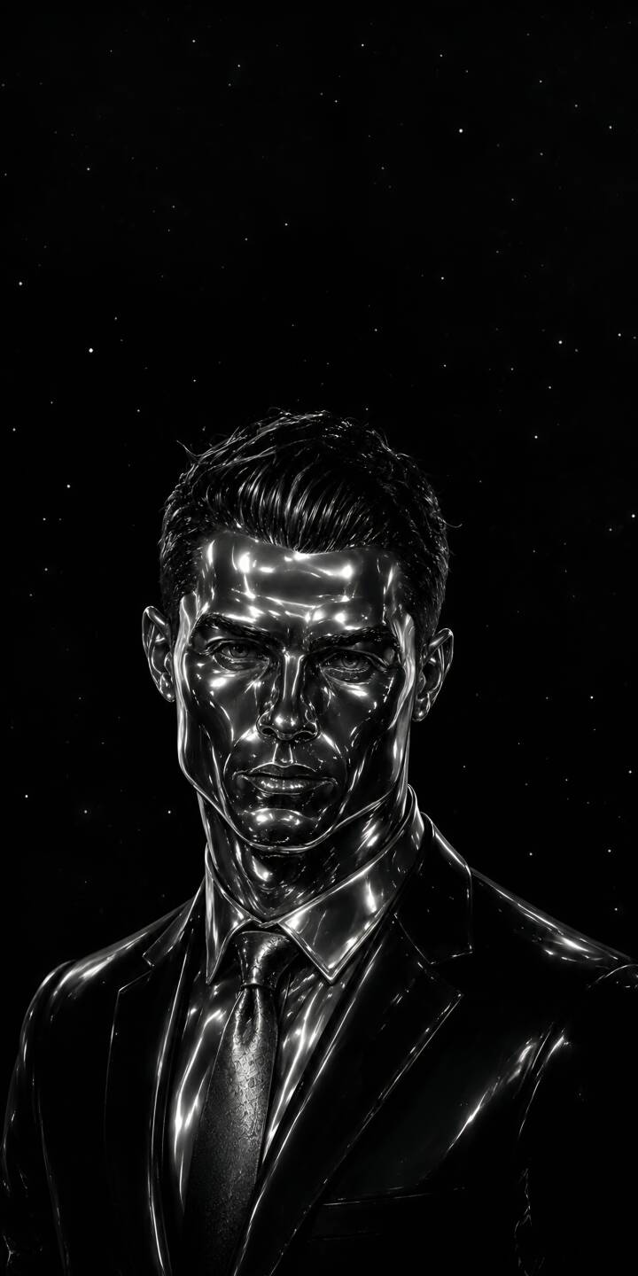 The high-gloss, chrome-like finish of Cristiano Ronaldo's striking portrait gleams against a subtly starry, dark background in this powerful 4K wallpaper, making it an exceptional wallpaper for iPhone. | 4k ronaldo cristiano cr7 amoled The high-gloss, chrome-like finish of Cristiano Ronaldo's striking portrait gleams against a subtly starry, dark background in this powerful 4K wallpaper, making it an exceptional wallpaper for iPhone.