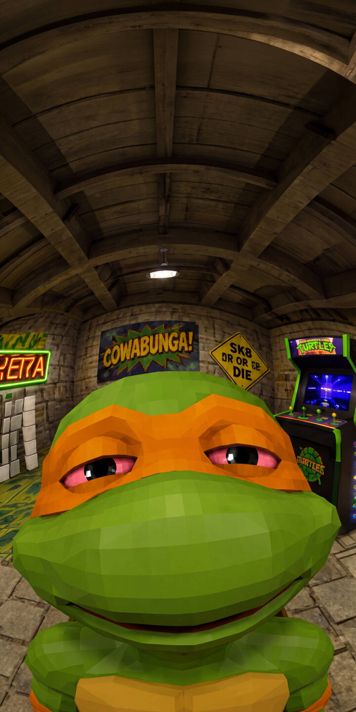 Those distinctive red eyes and laid-back low-poly style make Michelangelo a chill focus in this vibrant 4K wallpaper, set against a sewer backdrop with a 'Cowabunga!' sign. This awesome Teenage Mutant Ninja Turtles wallpaper is perfect for your iPhone. | cartoon arcade iphone wallpaper mobile tmnt 4k wallpaper hd wallpaper michelangelo low poly sewer cowabunga Those distinctive red eyes and laid-back low-poly style make Michelangelo a chill focus in this vibrant 4K wallpaper, set against a sewer backdrop with a 'Cowabunga!' sign. This awesome Teenage Mutant Ninja Turtles wallpaper is perfect for your iPhone.