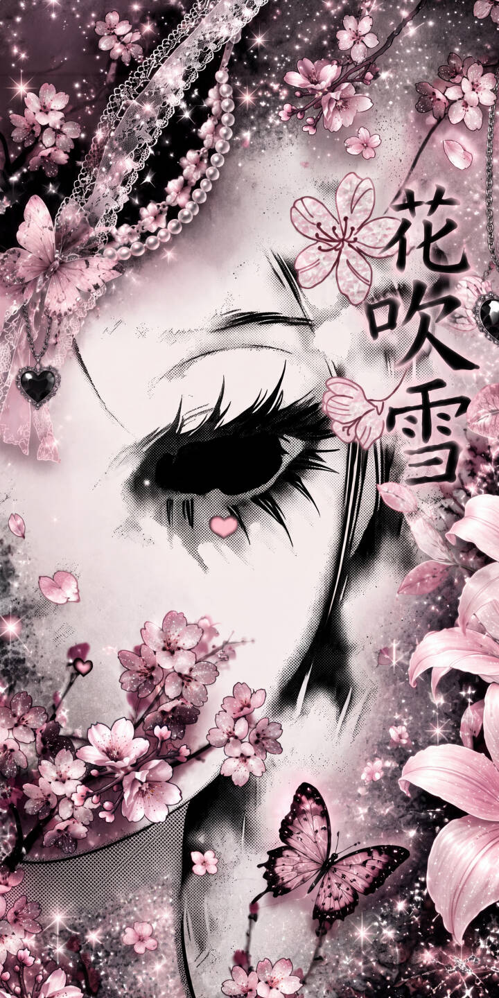 Lush pink cherry blossoms and sparkling glitter frame a stylized anime eye with intense, dark lashes and a tiny pink heart tear in this captivating 4K wallpaper. This aesthetic wallpaper offers a delicate blend of beauty and mystery, perfect for your iPhone screen. | cherry blossom iphone wallpaper mobile butterfly pink aesthetic 4k wallpaper hd wallpaper manga aesthetic anime eye sparkle dark feminine Lush pink cherry blossoms and sparkling glitter frame a stylized anime eye with intense, dark lashes and a tiny pink heart tear in this captivating 4K wallpaper. This aesthetic wallpaper offers a delicate blend of beauty and mystery, perfect for your iPhone screen.