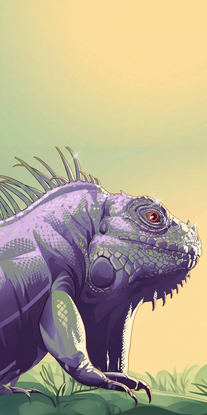 Red-orange eyes gleam from the vibrant purple scales of this majestic iguana as it surveys its sun-drenched surroundings in this striking 4K wallpaper; a perfect exotic animal wallpaper for your iPhone lock screen. | animal purple lizard iphone nature wallpaper exotic mobile 4k wallpaper hd wallpaper reptile iguana Red-orange eyes gleam from the vibrant purple scales of this majestic iguana as it surveys its sun-drenched surroundings in this striking 4K wallpaper; a perfect exotic animal wallpaper for your iPhone lock screen.
