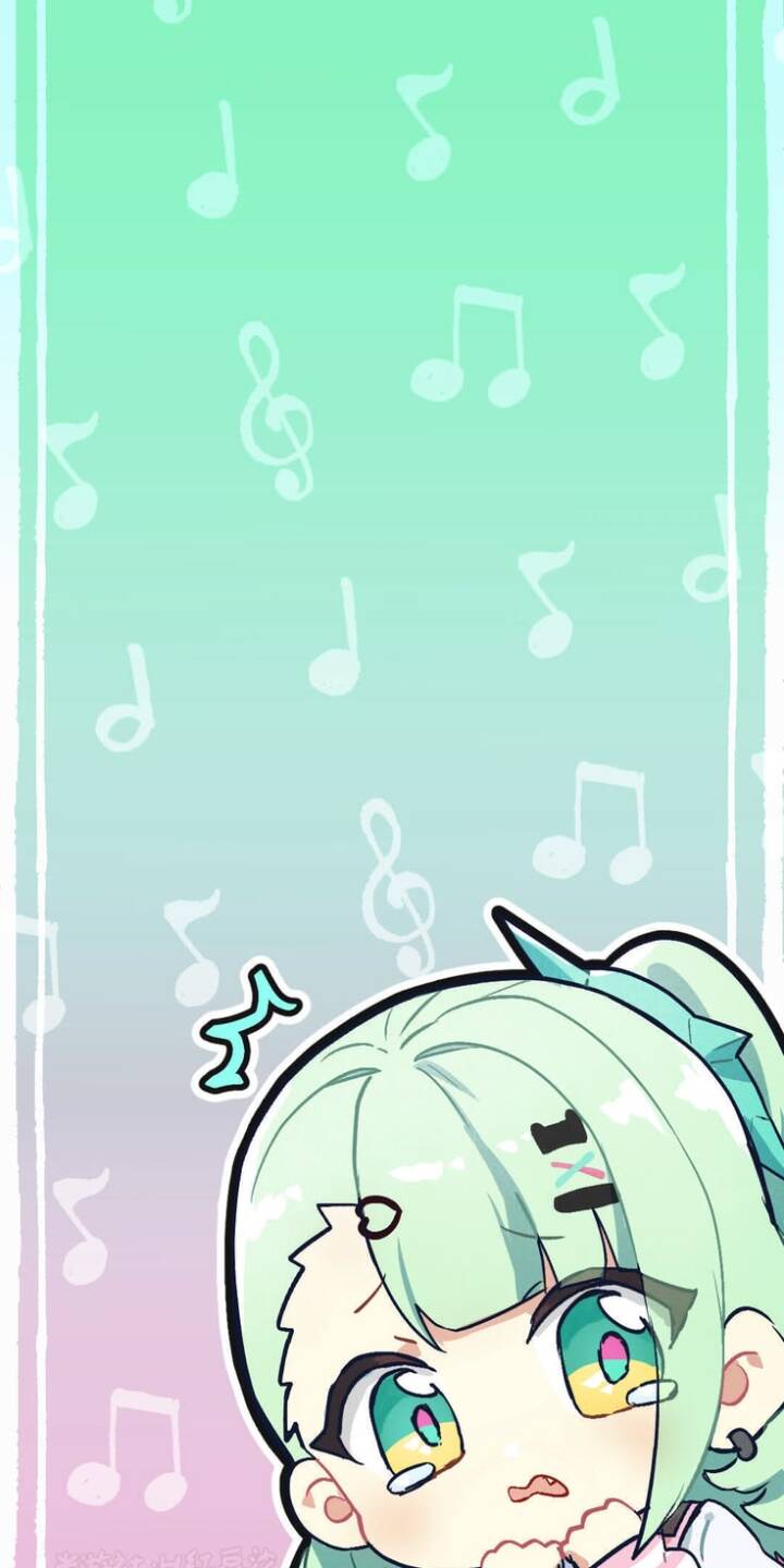 This adorable chibi Ceres Fauna peeks into view with wide, expressive eyes and mint green hair, set against a cheerful 4K background of floating musical notes — an enchanting wallpaper perfect for any iPhone user. | sunna zzz This adorable chibi Ceres Fauna peeks into view with wide, expressive eyes and mint green hair, set against a cheerful 4K background of floating musical notes — an enchanting wallpaper perfect for any iPhone user.