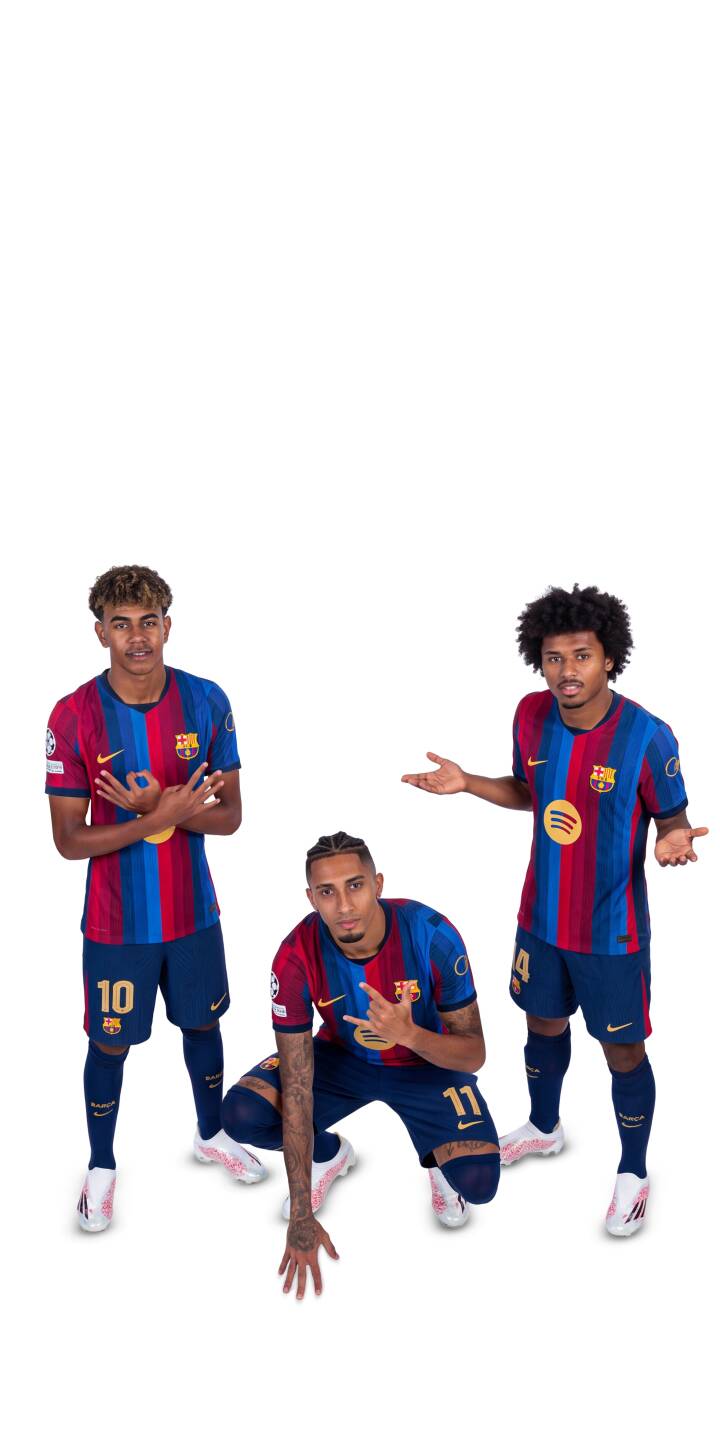 Raphinha strikes a dynamic squatting pose, flanked by Gavi (jersey #10) and Kounde (jersey #4), as the FC Barcelona players proudly display their iconic blue and red striped kits in this stunning 4K wallpaper. This vibrant team wallpaper is a perfect download for your iPhone. | football iphone team wallpaper barca raphinha fc barcelona mobile 4k wallpaper hd wallpaper gavi kounde Raphinha strikes a dynamic squatting pose, flanked by Gavi (jersey #10) and Kounde (jersey #4), as the FC Barcelona players proudly display their iconic blue and red striped kits in this stunning 4K wallpaper. This vibrant team wallpaper is a perfect download for your iPhone.