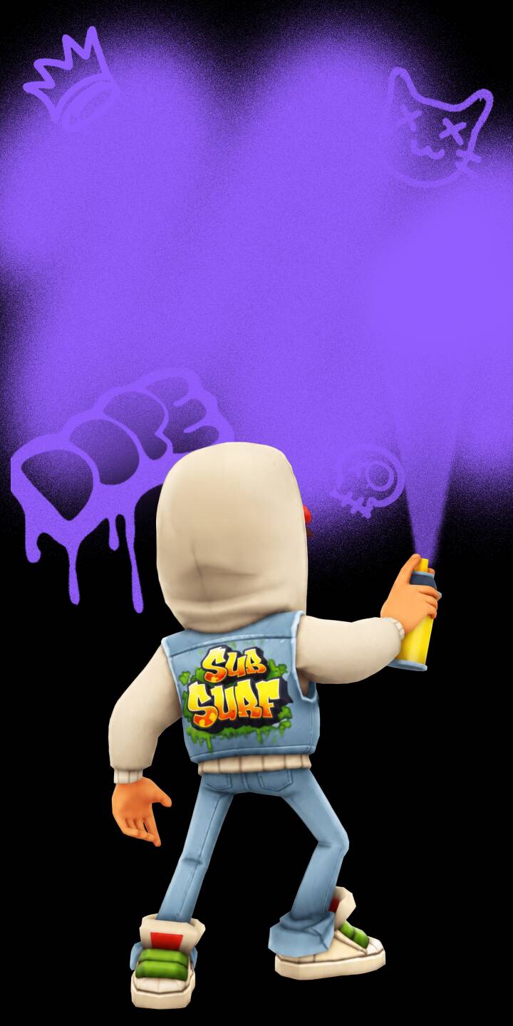 A spray-painted purple 'DOPE' tag drips down a stark black background as the iconic Subway Surfers character Jake creates vibrant street art in this dynamic 4K wallpaper. This eye-catching graffiti-themed wallpaper, featuring Jake's distinctive 'SUB SURF' jacket, is a perfect mobile wallpaper for your iPhone. | cartoon street art purple iphone gaming wallpaper graffiti jake mobile 4k wallpaper hd wallpaper subway surfers A spray-painted purple 'DOPE' tag drips down a stark black background as the iconic Subway Surfers character Jake creates vibrant street art in this dynamic 4K wallpaper. This eye-catching graffiti-themed wallpaper, featuring Jake's distinctive 'SUB SURF' jacket, is a perfect mobile wallpaper for your iPhone.
