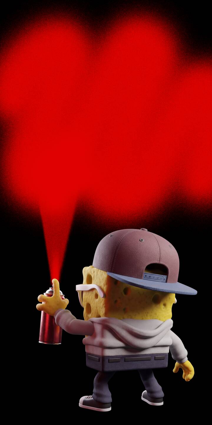 A bold splash of red spray paint erupts from Spongebob's can as he rocks a street-style hoodie and backwards cap, making this vibrant 4K wallpaper a must-have iPhone wallpaper. | cartoon spongebob urban street art iphone wallpaper graffiti mobile spongebob squarepants 4k wallpaper hd wallpaper 3d art A bold splash of red spray paint erupts from Spongebob's can as he rocks a street-style hoodie and backwards cap, making this vibrant 4K wallpaper a must-have iPhone wallpaper.
