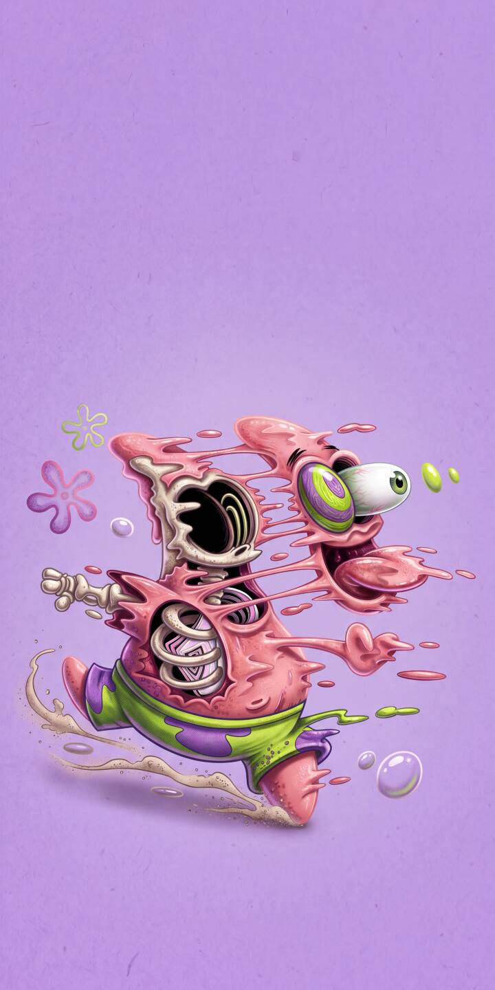 Patrick Star's pink skin peels back grotesquely to reveal his skeleton and internal organs, an exaggerated eye bulging as he appears to melt across a vibrant purple background in this striking 4K wallpaper. This bizarre and edgy Patrick wallpaper for iPhone is perfect for fans seeking a unique, cartoon horror aesthetic. | spongebob skeleton patrick iphone wallpaper patrick star mobile melting 4k wallpaper hd wallpaper grotesque cartoon horror Patrick Star's pink skin peels back grotesquely to reveal his skeleton and internal organs, an exaggerated eye bulging as he appears to melt across a vibrant purple background in this striking 4K wallpaper. This bizarre and edgy Patrick wallpaper for iPhone is perfect for fans seeking a unique, cartoon horror aesthetic.