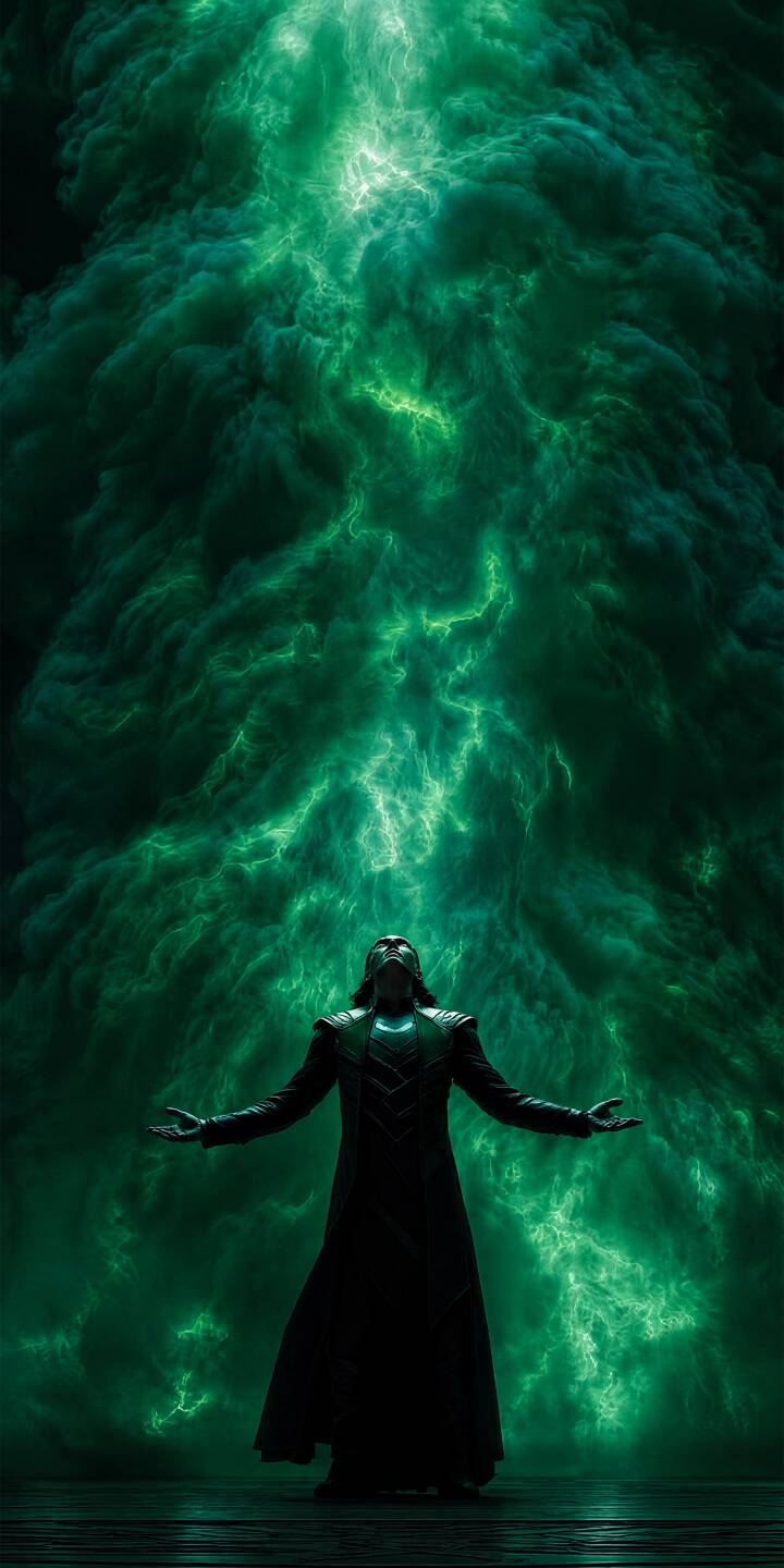 Powerful green magic surges upwards, engulfing Loki as he commands the mystical energy in this stunning 4K wallpaper. This captivating wallpaper is perfect for iPhone users seeking an epic display of the God of Mischief's might. | marvel magic iphone fantasy wallpaper mobile 4k wallpaper hd wallpaper mcu loki green energy god of mischief Powerful green magic surges upwards, engulfing Loki as he commands the mystical energy in this stunning 4K wallpaper. This captivating wallpaper is perfect for iPhone users seeking an epic display of the God of Mischief's might.