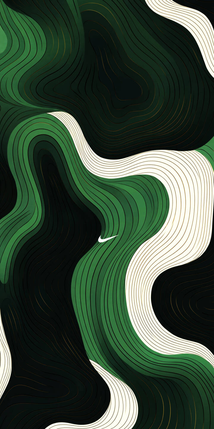 Dynamic green waves flow across this striking 4K Nike wallpaper, interweaving with crisp white and deep black contours, all subtly outlined in gold – an aesthetic wallpaper for iPhone. | green nike iphone abstract minimalist waves wallpaper mobile 4k wallpaper hd wallpaper fluid design nike swoosh Dynamic green waves flow across this striking 4K Nike wallpaper, interweaving with crisp white and deep black contours, all subtly outlined in gold – an aesthetic wallpaper for iPhone.