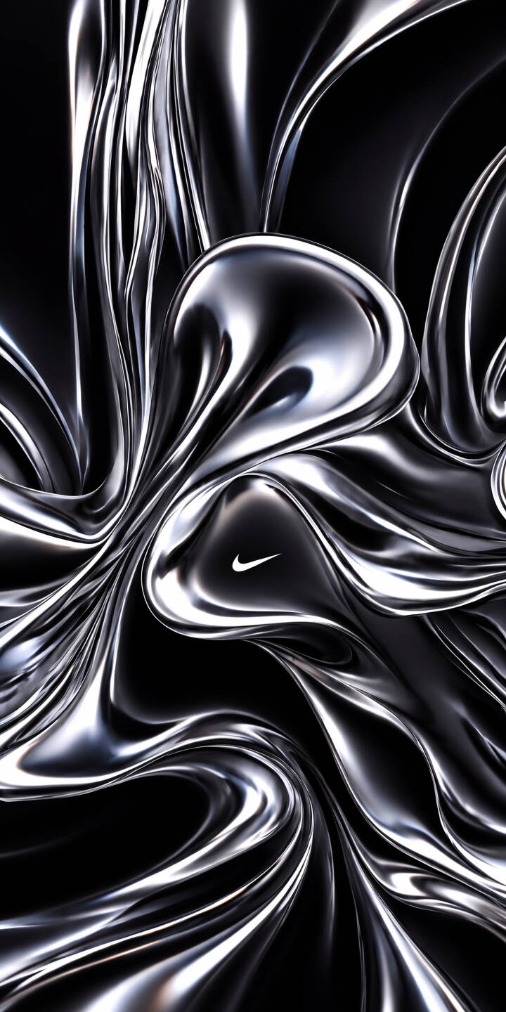 Gleaming liquid chrome forms intricate, swirling patterns around a subtle Nike swoosh in this captivating 4K wallpaper. This stunning metallic aesthetic wallpaper is an essential download for iPhone users. | chrome nike iphone abstract wallpaper mobile metallic 4k wallpaper hd wallpaper sleek liquid metal nike swoosh Gleaming liquid chrome forms intricate, swirling patterns around a subtle Nike swoosh in this captivating 4K wallpaper. This stunning metallic aesthetic wallpaper is an essential download for iPhone users.