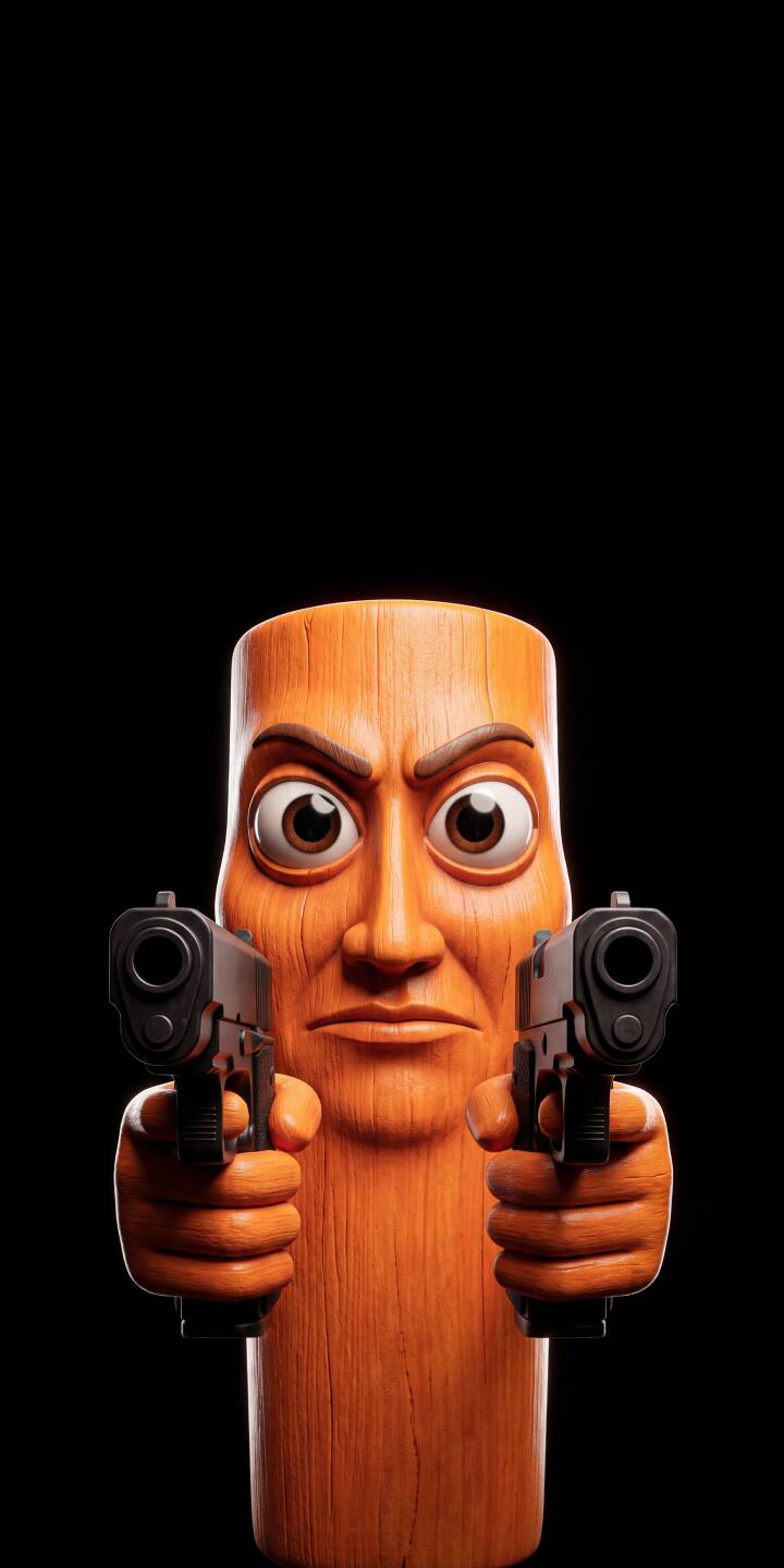 The Tung Tung Sahur, dual-wielding handguns, defines this striking 4K wallpaper, making it a powerful wallpaper for iPhone users. Its raw, textured wooden finish and aggressive stance against a stark black background create a formidable display. | iphone wallpaper serious shooter mobile 4k wallpaper hd wallpaper dark aesthetic gunman 3d art tung tung wooden character triple t tung tung sahur tung tung tung sahur tung sahur dual wield The Tung Tung Sahur, dual-wielding handguns, defines this striking 4K wallpaper, making it a powerful wallpaper for iPhone users. Its raw, textured wooden finish and aggressive stance against a stark black background create a formidable display.