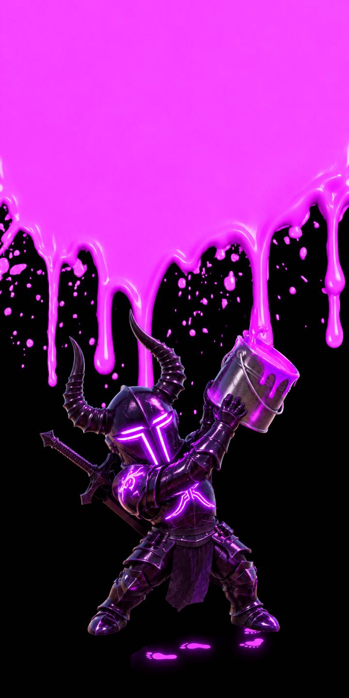 Vibrant purple paint drips dramatically from above as a horned, neon-glowing knight playfully pours from a bucket, creating a truly striking 4K wallpaper. This dynamic, high-contrast wallpaper is perfect for any iPhone user looking for an eye-catching background. | knight iphone fantasy wallpaper chibi mobile 4k wallpaper hd wallpaper dark aesthetic glowing armor neon knight purple paint Vibrant purple paint drips dramatically from above as a horned, neon-glowing knight playfully pours from a bucket, creating a truly striking 4K wallpaper. This dynamic, high-contrast wallpaper is perfect for any iPhone user looking for an eye-catching background.