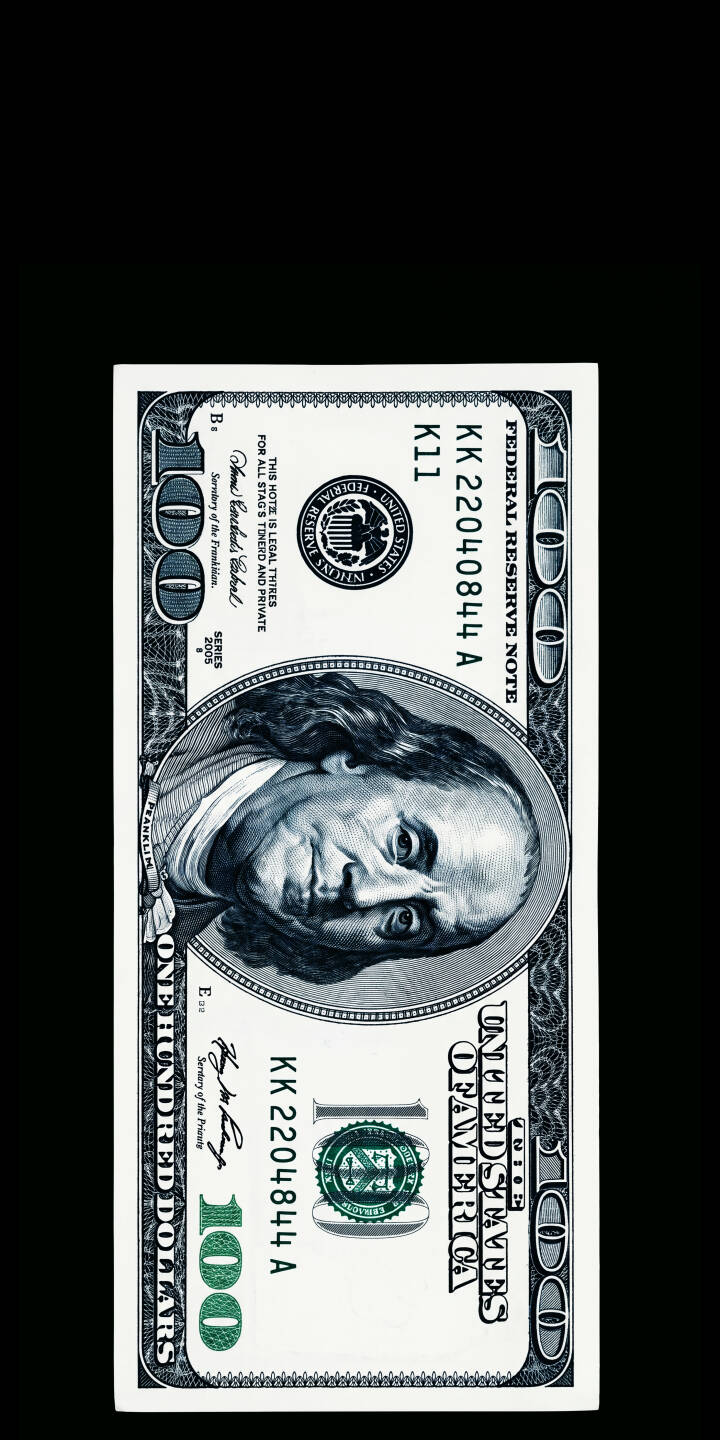 Benjamin Franklin's detailed portrait and the crisp green numbers of the hundred-dollar bill pop vividly against a stark black background in this high-contrast 4K wallpaper. This stunning money wallpaper is an ideal choice for your iPhone screen. | dark money currency iphone minimal wallpaper mobile 4k wallpaper hd wallpaper financial benjamin franklin $100 bill Benjamin Franklin's detailed portrait and the crisp green numbers of the hundred-dollar bill pop vividly against a stark black background in this high-contrast 4K wallpaper. This stunning money wallpaper is an ideal choice for your iPhone screen.