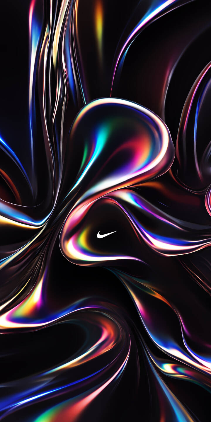 Vibrant streaks of iridescent color ripple across a dark, glossy surface, highlighting the iconic Nike swoosh in this mesmerizing 4K wallpaper, making it a stunning visual wallpaper for your iPhone. The abstract, liquid forms showcase a spectrum of holographic glows, perfect for a modern aesthetic. | nike colorful iphone abstract wallpaper mobile iridescent 4k wallpaper hd wallpaper glossy holographic swoosh Vibrant streaks of iridescent color ripple across a dark, glossy surface, highlighting the iconic Nike swoosh in this mesmerizing 4K wallpaper, making it a stunning visual wallpaper for your iPhone. The abstract, liquid forms showcase a spectrum of holographic glows, perfect for a modern aesthetic.