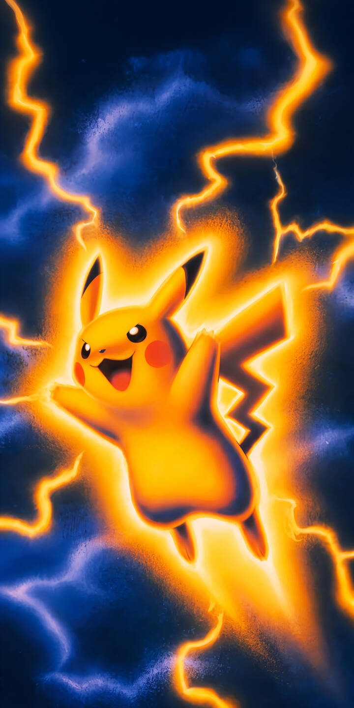 An intense orange aura surrounds a jubilant Pikachu as jagged lightning bolts illuminate the dark blue background in this vibrant 4K wallpaper. This dynamic wallpaper is a perfect fit for any iPhone. | lightning anime glow iphone pikachu pokemon dynamic wallpaper mobile 4k wallpaper hd wallpaper electric pokemon An intense orange aura surrounds a jubilant Pikachu as jagged lightning bolts illuminate the dark blue background in this vibrant 4K wallpaper. This dynamic wallpaper is a perfect fit for any iPhone.