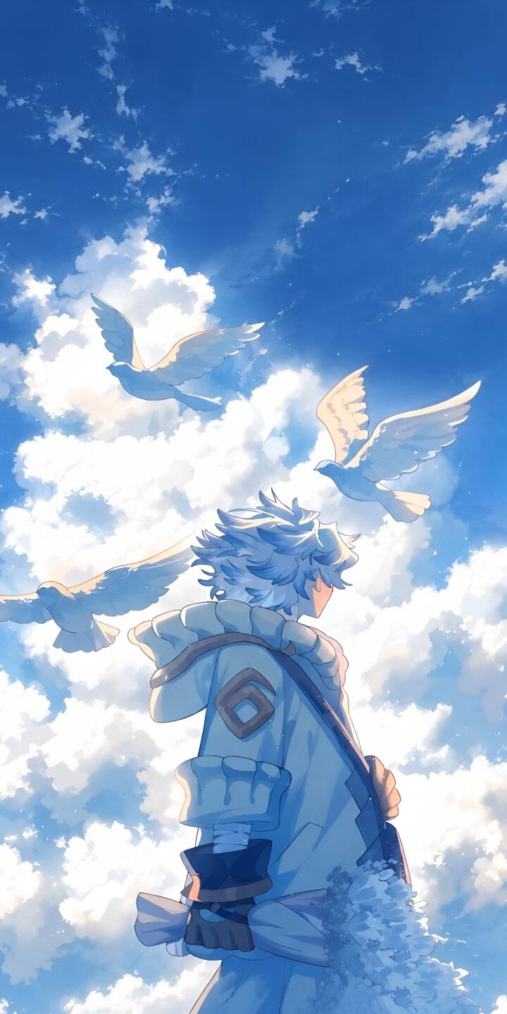 White doves gracefully soar through a serene blue sky, where the iconic Chongyun stands, enveloped by a subtle icy mist, making this a captivating 4K wallpaper for your iPhone. This visually striking image creates a peaceful fantasy wallpaper experience. | sky anime 4k gachiakuta rudo White doves gracefully soar through a serene blue sky, where the iconic Chongyun stands, enveloped by a subtle icy mist, making this a captivating 4K wallpaper for your iPhone. This visually striking image creates a peaceful fantasy wallpaper experience.