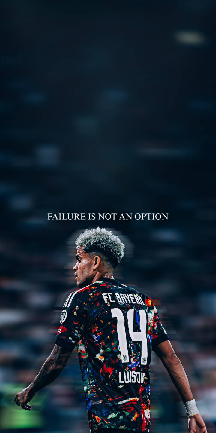 The powerful message 'FAILURE IS NOT AN OPTION' is displayed above football star LuisDK, whose distinctive grey-blonde hair and vibrant, splatter-patterned FC Bayern jersey stand out in this captivating 4K wallpaper. This inspirational wallpaper is a perfect fit for any iPhone, bringing motivation and the spirit of FC Bayern to your screen. | sports football quote motivational iphone soccer wallpaper mobile fc bayern 4k wallpaper hd wallpaper luisdk The powerful message 'FAILURE IS NOT AN OPTION' is displayed above football star LuisDK, whose distinctive grey-blonde hair and vibrant, splatter-patterned FC Bayern jersey stand out in this captivating 4K wallpaper. This inspirational wallpaper is a perfect fit for any iPhone, bringing motivation and the spirit of FC Bayern to your screen.