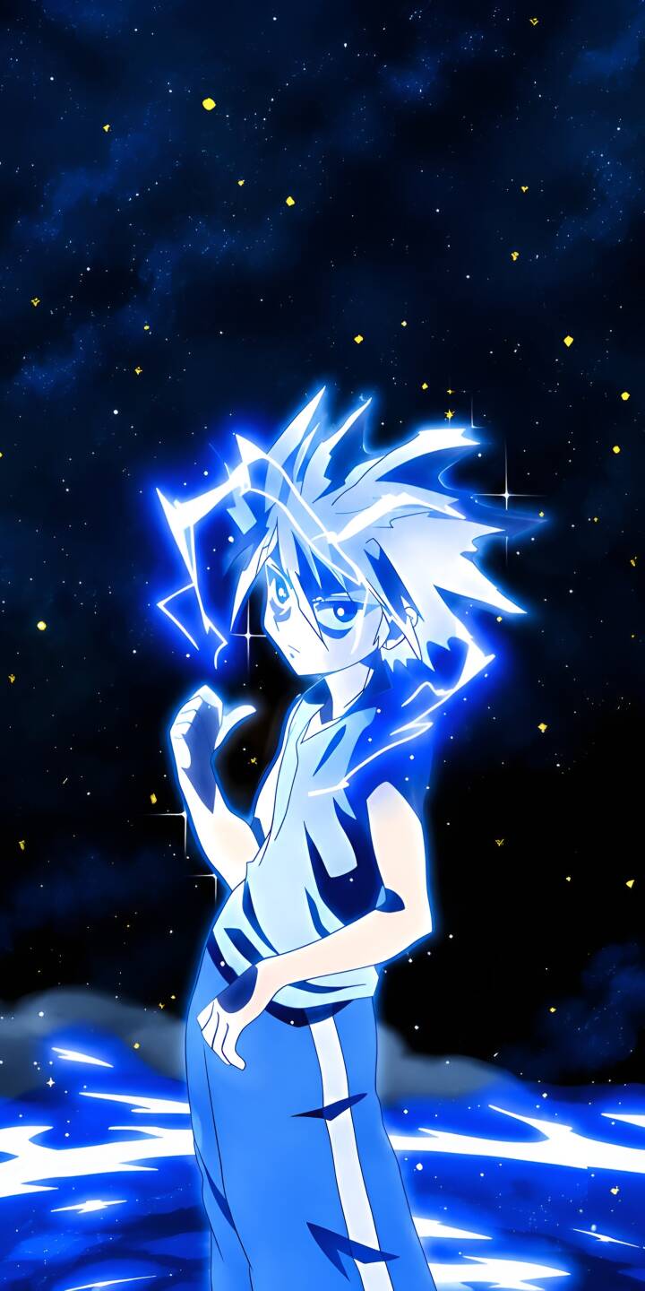 Electric blue lightning crackles intensely around Killua Zoldyck, his determined expression illuminated against a stunning, dark starry background in this vibrant 4K wallpaper. This dynamic anime wallpaper is a perfect choice for your iPhone. | 4k lighting killua killua zoldyck hunter × hunter Electric blue lightning crackles intensely around Killua Zoldyck, his determined expression illuminated against a stunning, dark starry background in this vibrant 4K wallpaper. This dynamic anime wallpaper is a perfect choice for your iPhone.