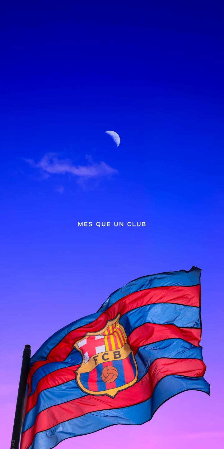 The iconic FC Barcelona flag waves proudly against a captivating blue and purple gradient sky in this stunning 4K wallpaper. Featuring the club's crest and a subtle crescent moon, this vibrant wallpaper is perfect for any iPhone. | sports football sky flag moon iphone wallpaper barca fc barcelona mobile 4k wallpaper hd wallpaper The iconic FC Barcelona flag waves proudly against a captivating blue and purple gradient sky in this stunning 4K wallpaper. Featuring the club's crest and a subtle crescent moon, this vibrant wallpaper is perfect for any iPhone.